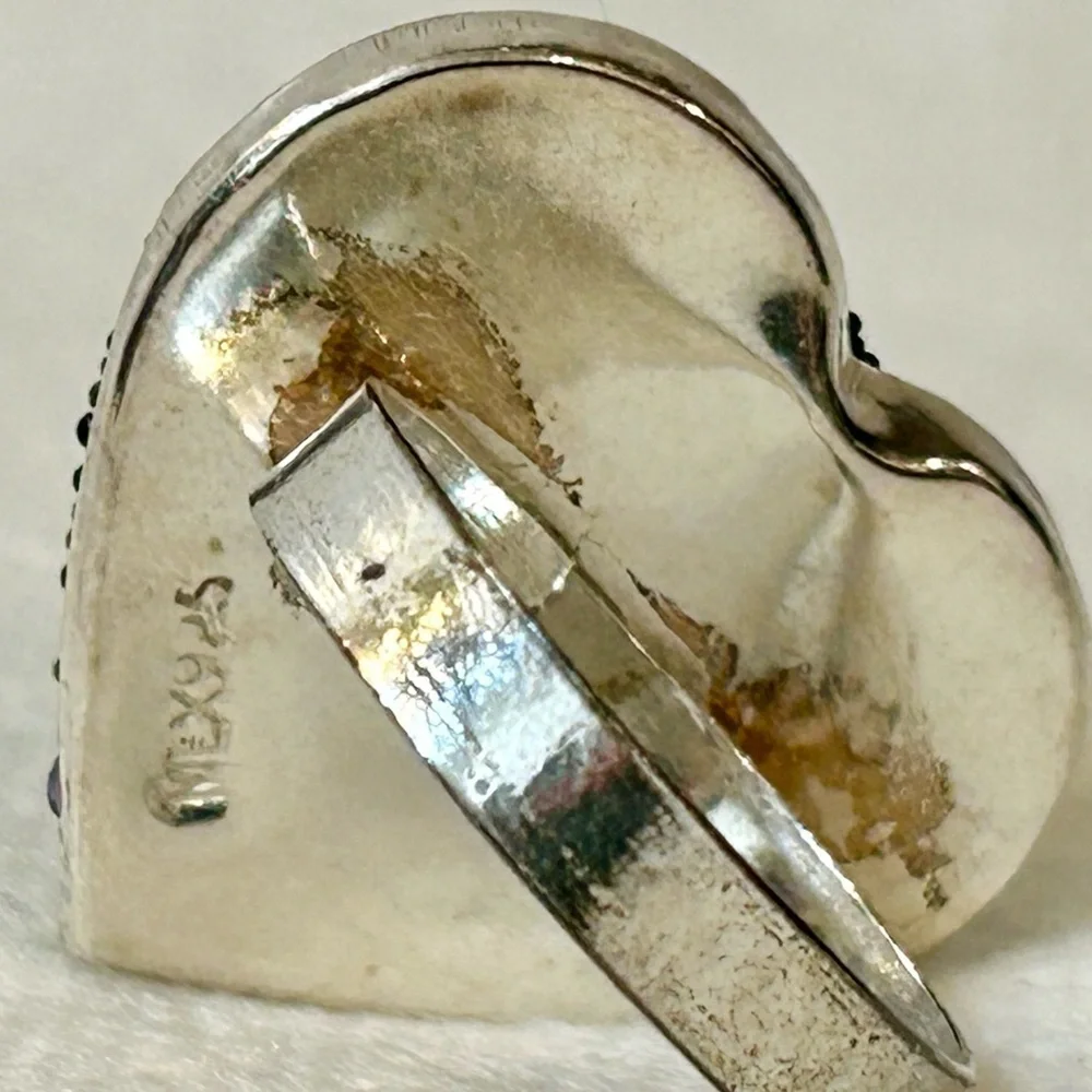 Solid Sterling Silver Micro Mosaic Heart Shaped Ring Size 7 - Picture 6 of 11